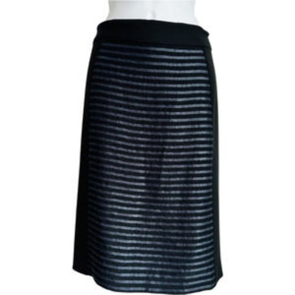 Halogen Nordstrom Black Gray Striped Straight Pencil Skirt Size 14 Knee Length